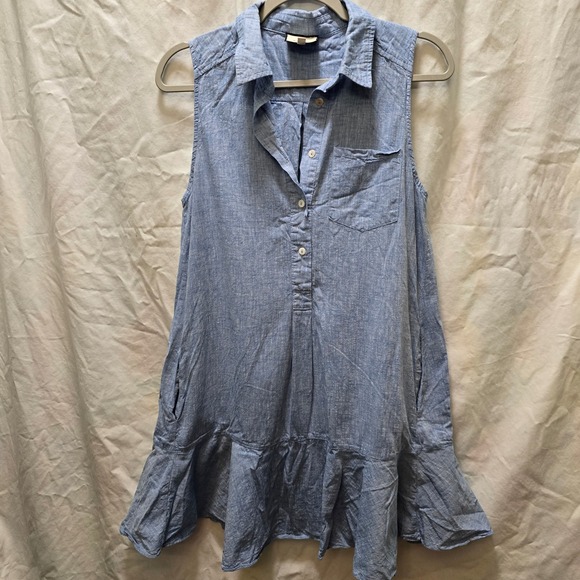 TuckerNuck Chambray Sleeveless Callahan Shirt Dress Casual Ruffle Blue Medium - Picture 1 of 11